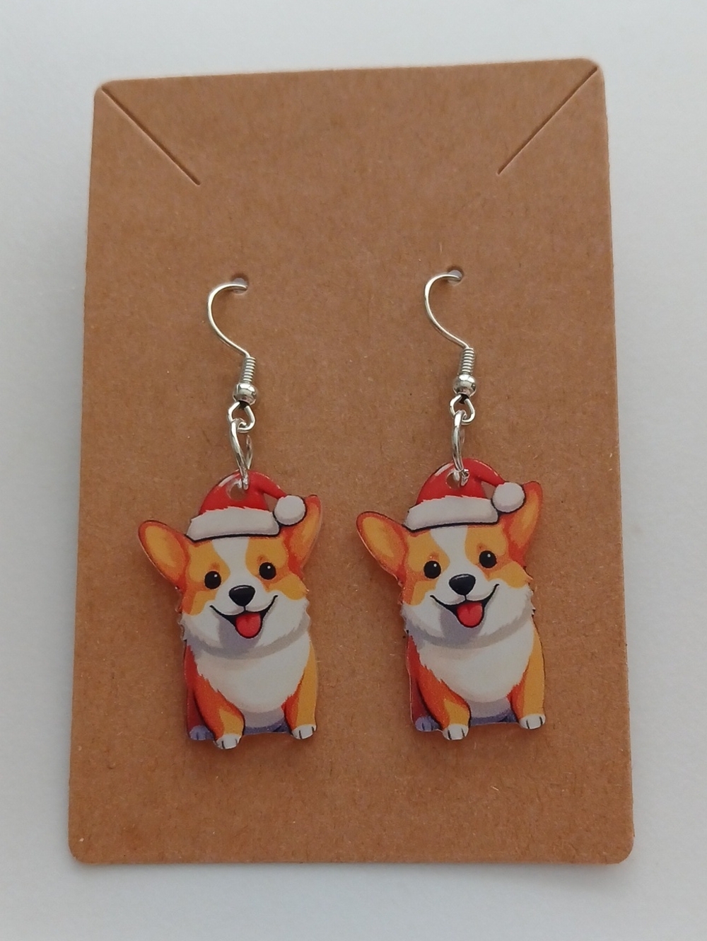 Fashion Jewelry Red and Cream Corgi Dog Drop Earrings
